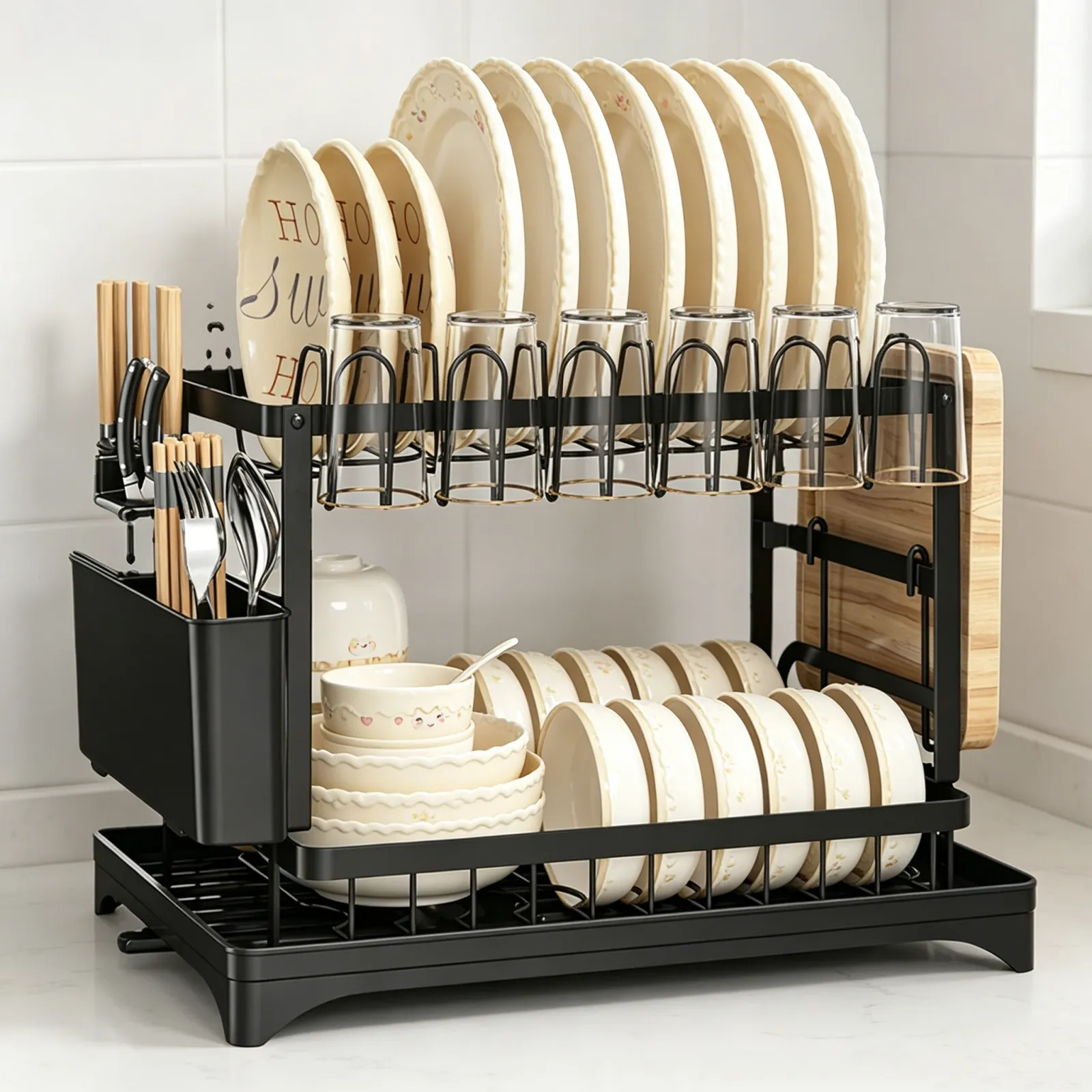Escurridor de Platos de Acero Inoxidable con 2 Niveles