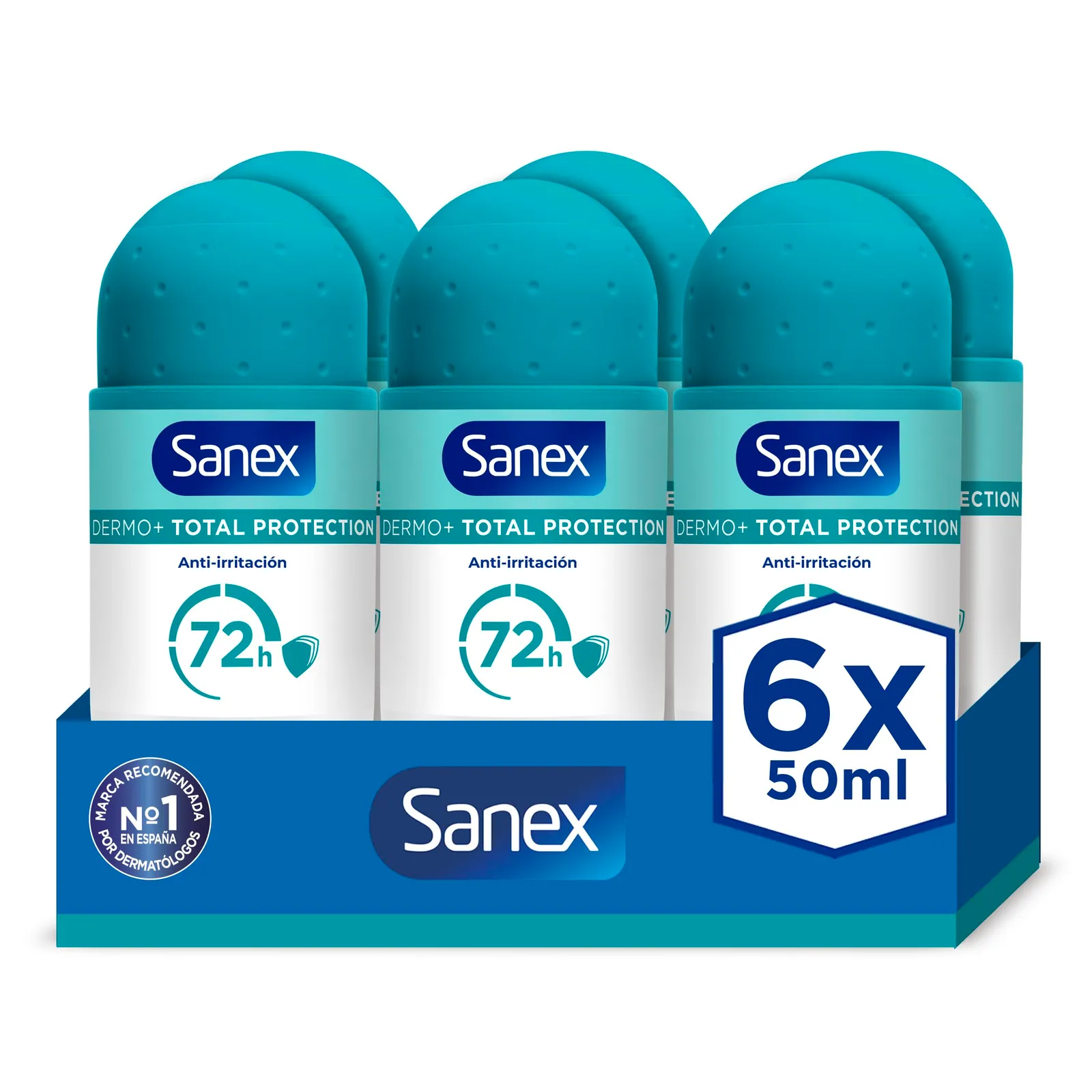 Pack 6 Roll-On Desodorante Sanex Dermo+ Total Protection 50ml