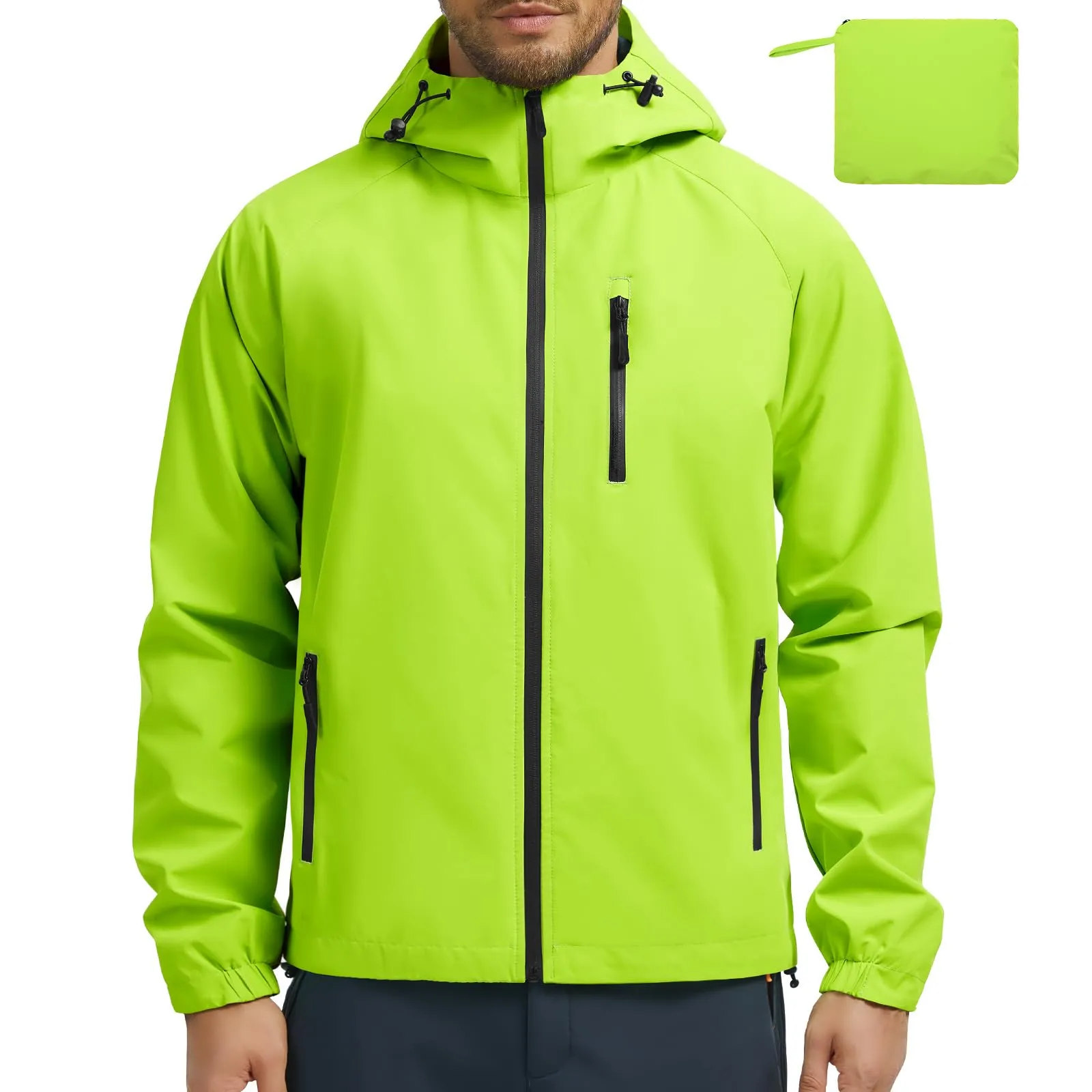 Chaqueta Umipubo Impermeable Cortavientos Hombre con Capucha Reflectante