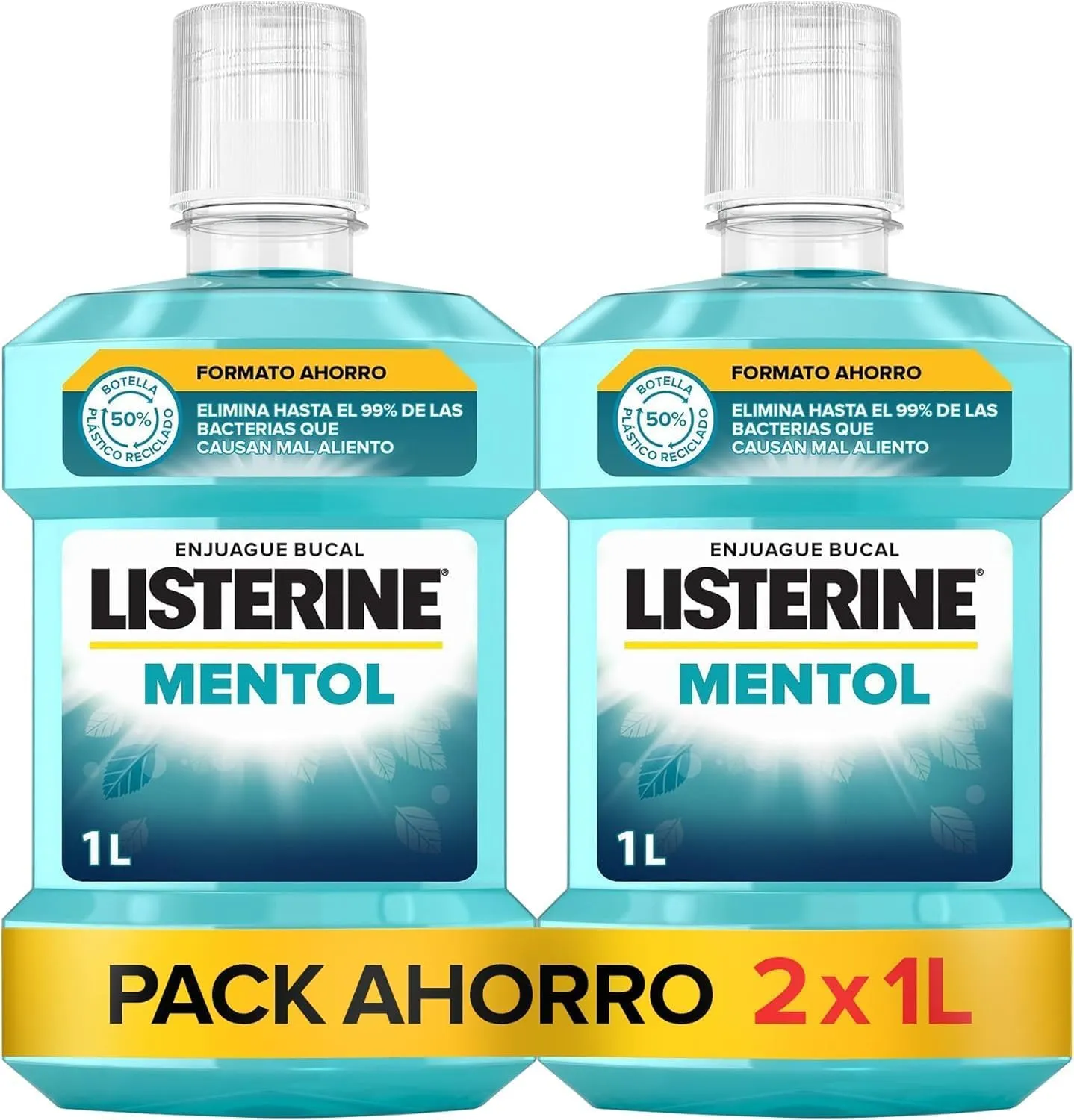 Pack 2x Listerine Mentol Enjuague Bucal con Flúor 1L