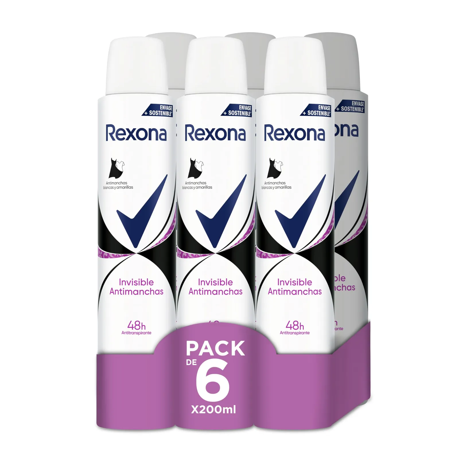Pack 6x Rexona Desodorante Invisible Antimanchas Black&White 200ml
