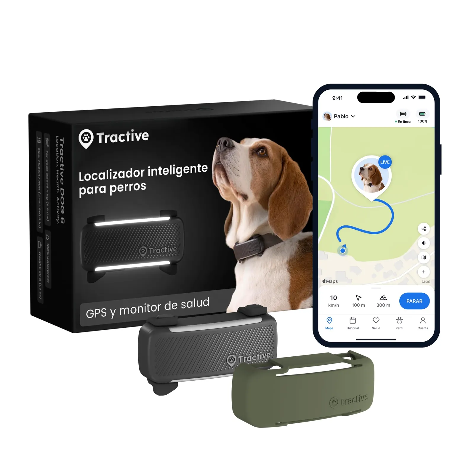 Localizador GPS Tractive para Perros - Edición 2025 con Funda Verde Oliva