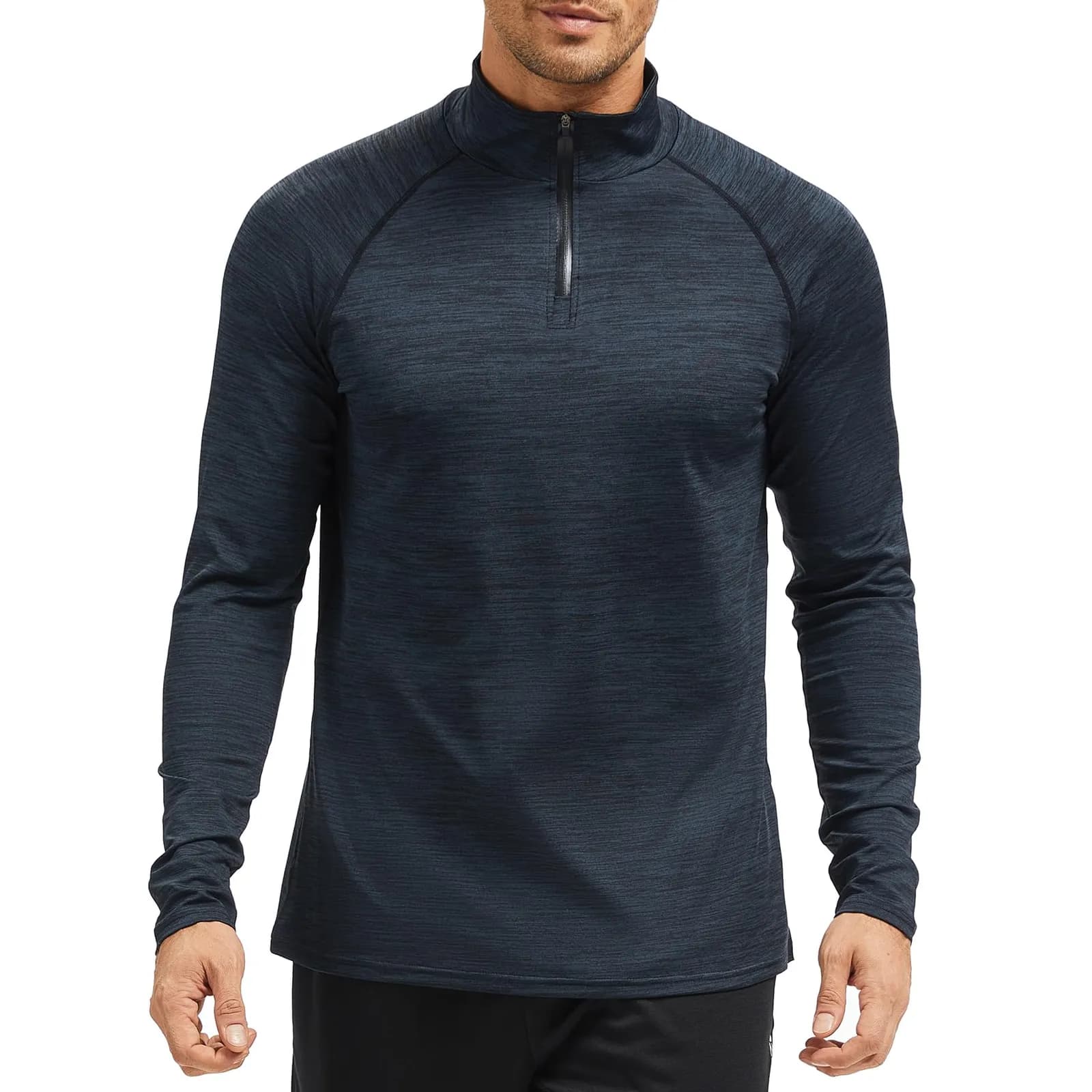 Sudadera micropolar Amzsport para hombre con cremallera 1/4, manga larga, negro