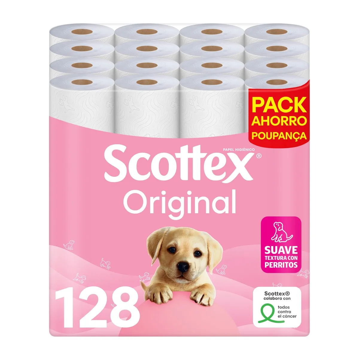 Papel higiénico Scottex Original, 128 rollos (4x32), 2 capas