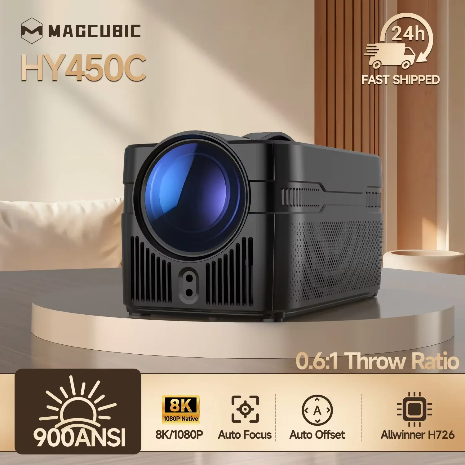 Proyector Magcubic HY450C: Tiro corto, Full HD 1080p, 900 lúmenes ANSI, 0.6:1