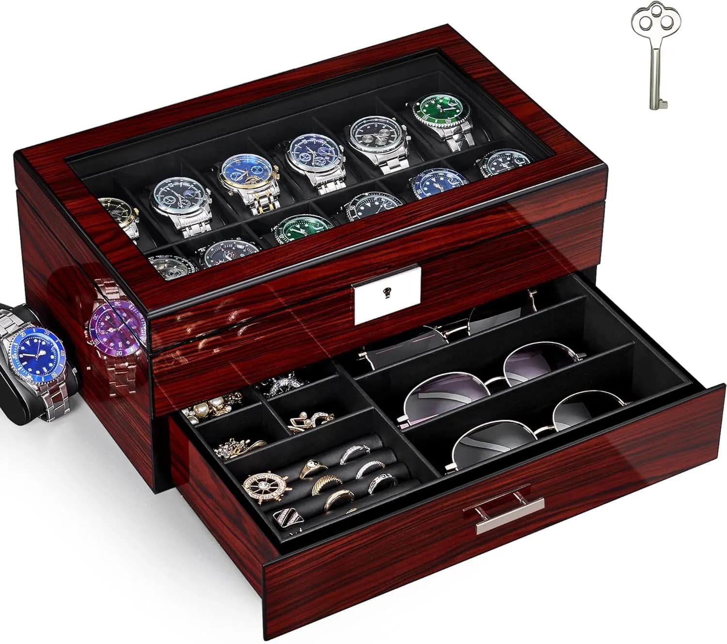 Caja para 12 Relojes ANWBROAD JWB003Y con Tapa de Cristal