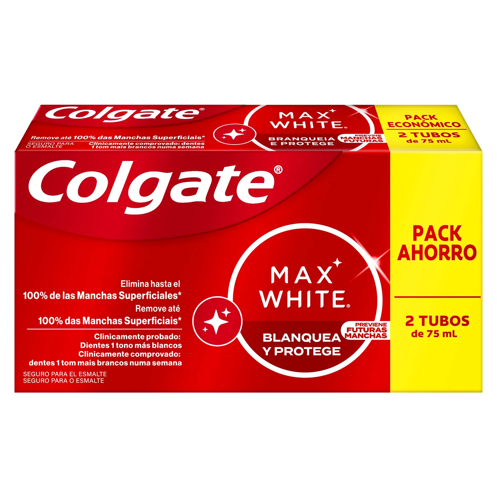 Pack 6 Dentífricos Colgate Max White Blanquea y Protege 75 ml