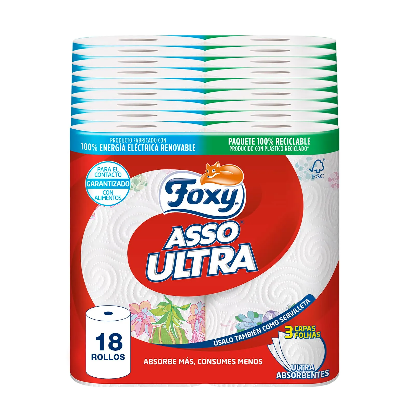 18 Rollos Papel Cocina Foxy Asso Ultra