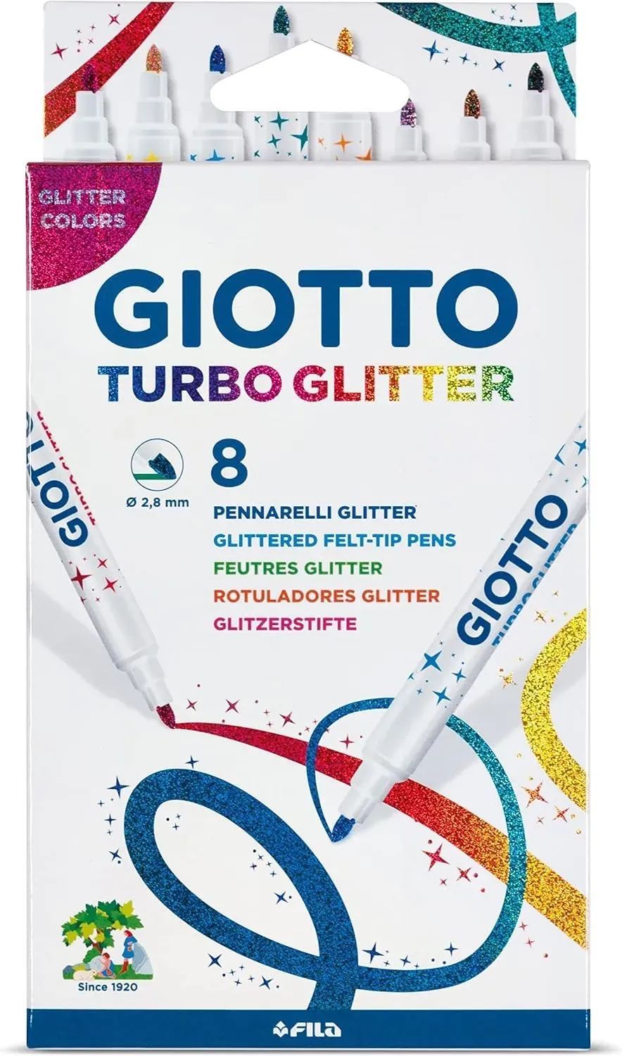 Pack 8 Rotuladores Giotto Turbo Glitter con Tinta Brillante y Punta Fina