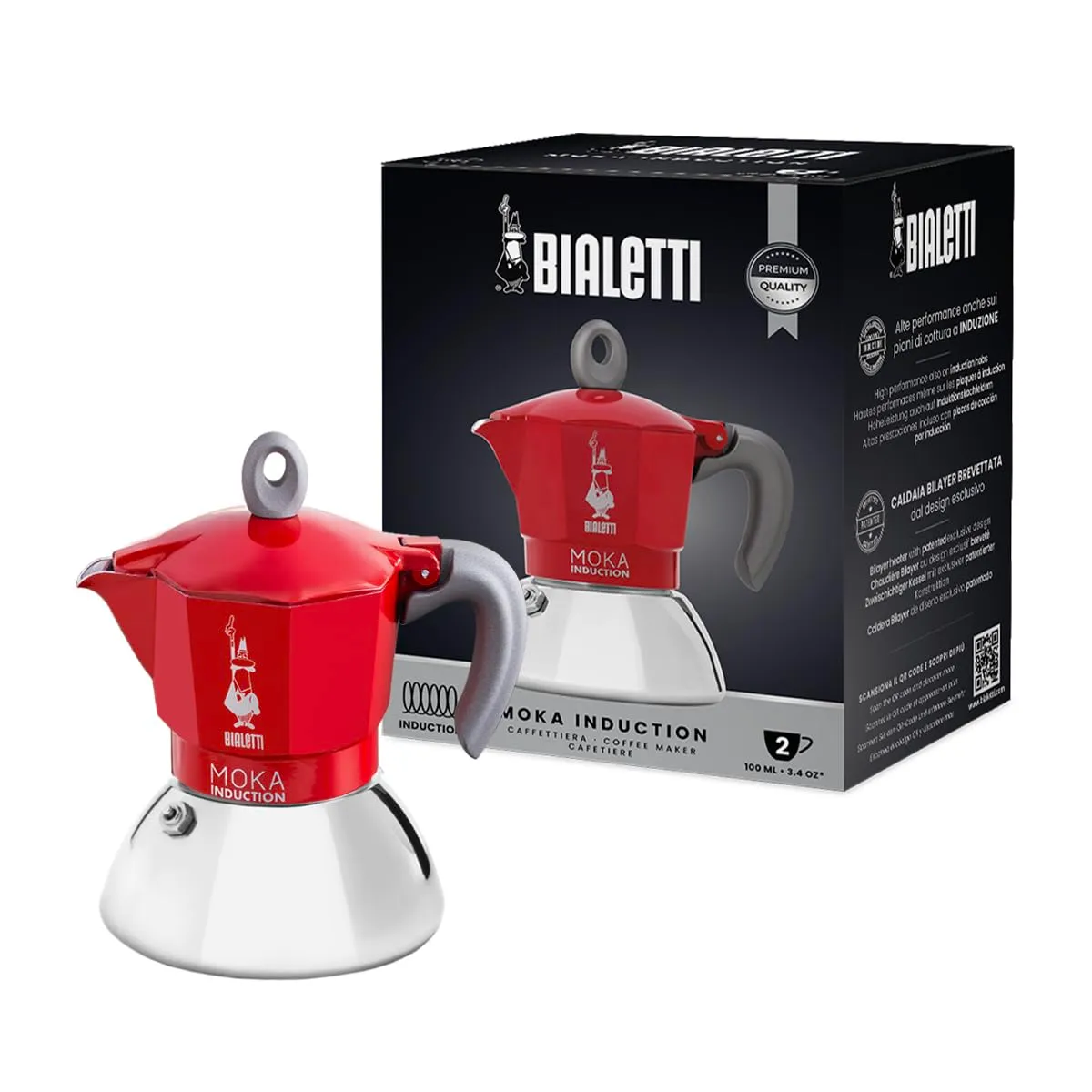 Cafetera Italiana Bialetti Moka Induction para 2 Tazas (100 ml)
