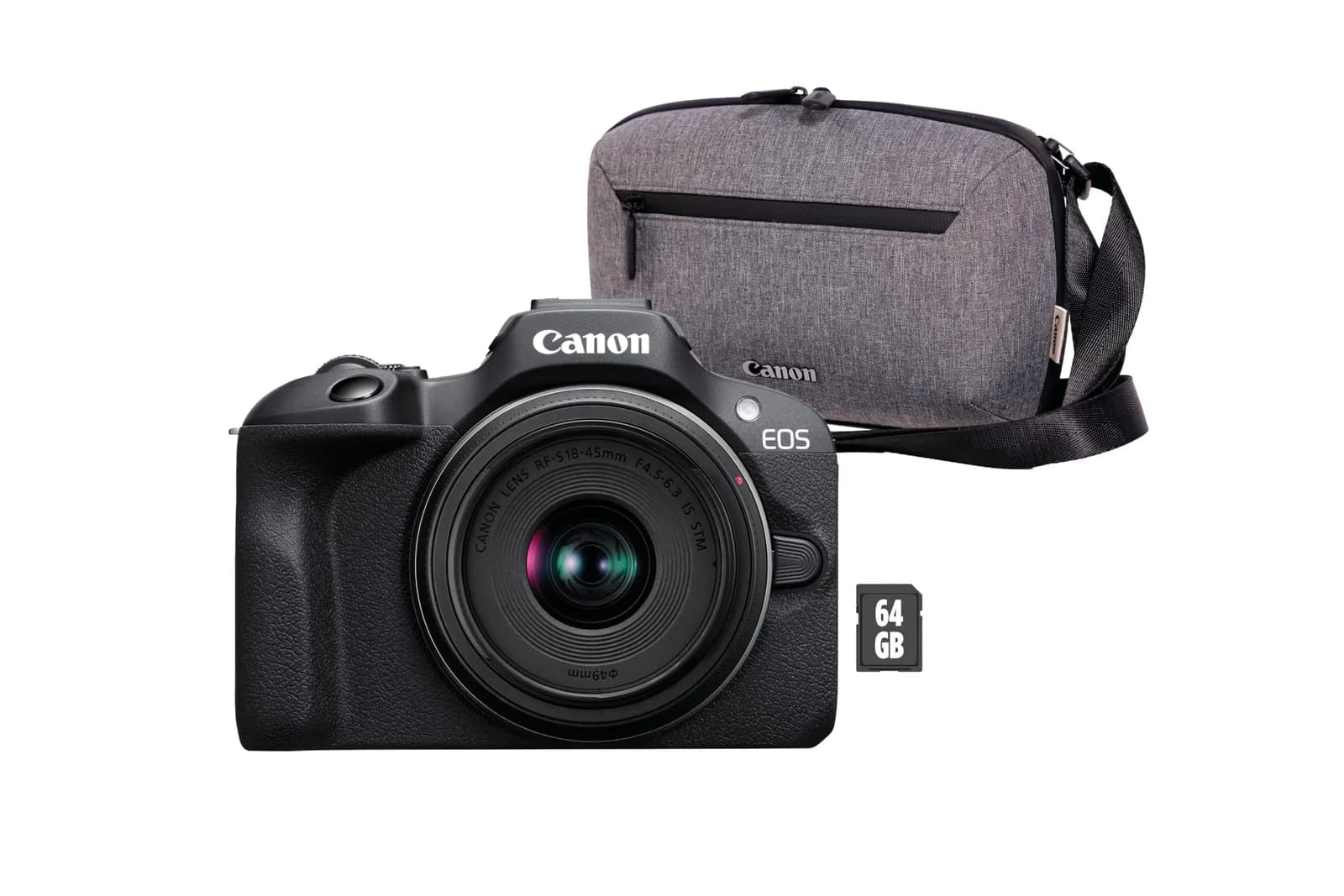 Cámara Mirrorless Canon EOS R100 + Objetivo RF-S 18-45 mm, Bolsa y Tarjeta SD 64 GB