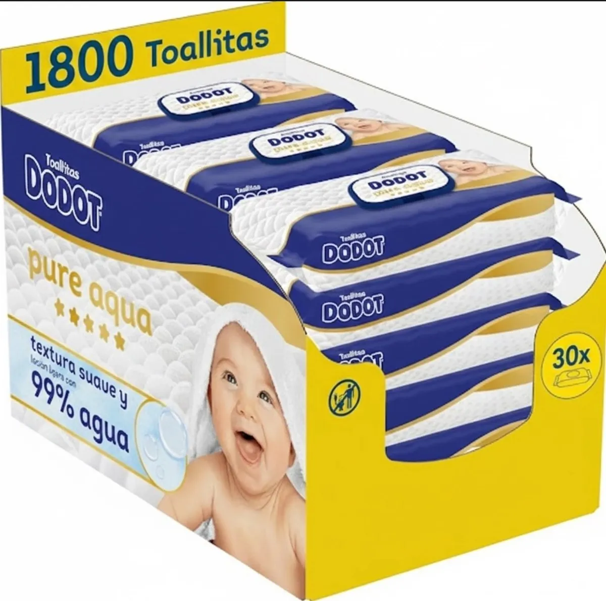 1800 Toallitas Dodot Pure Aqua (30 paquetes de 60) - 0,02€/toallita