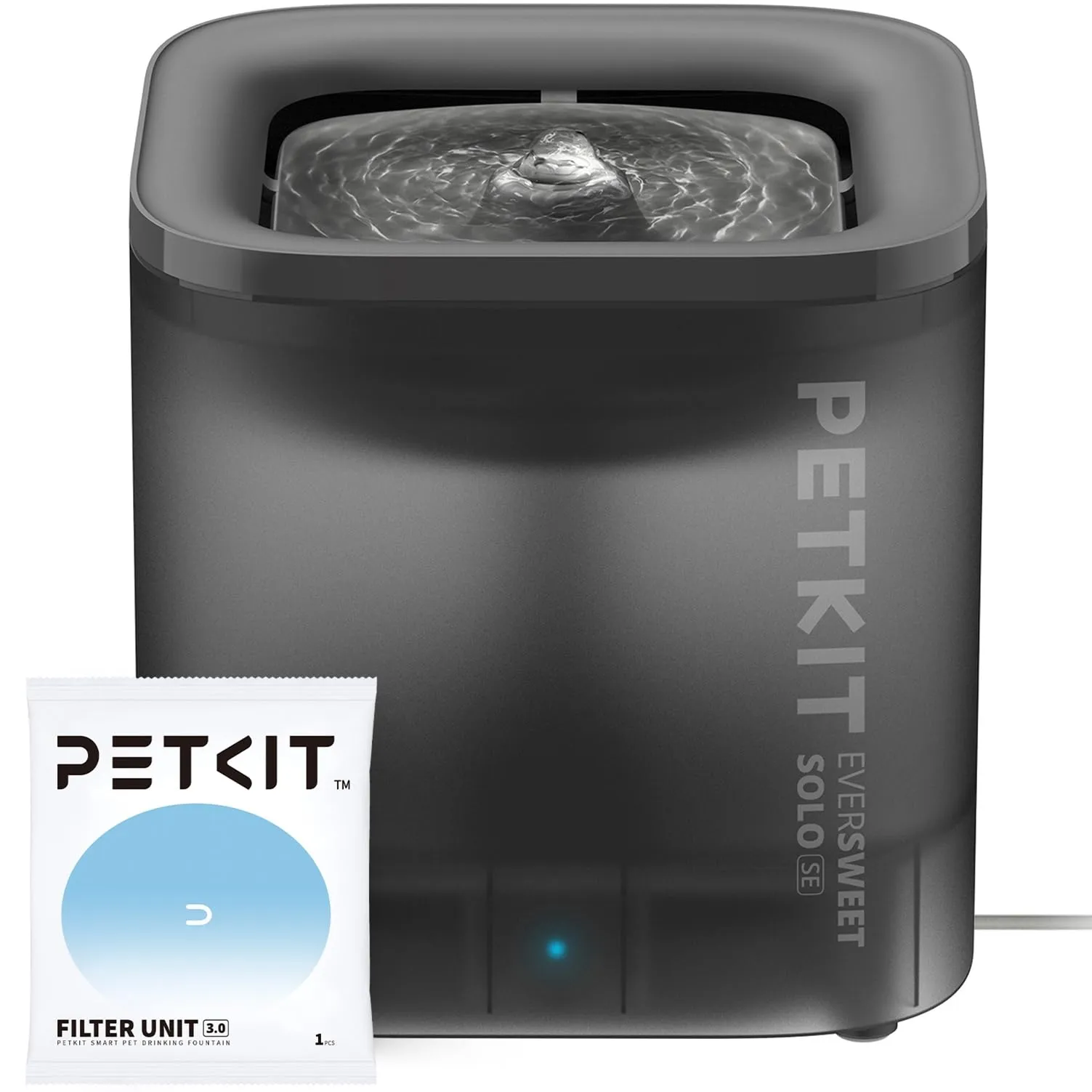 PETKIT CYBERTAIL Fuente de Agua para Mascotas, 1.8L, Filtro 3.0, Bomba Inalámbrica, <25 dB, LED, Gris