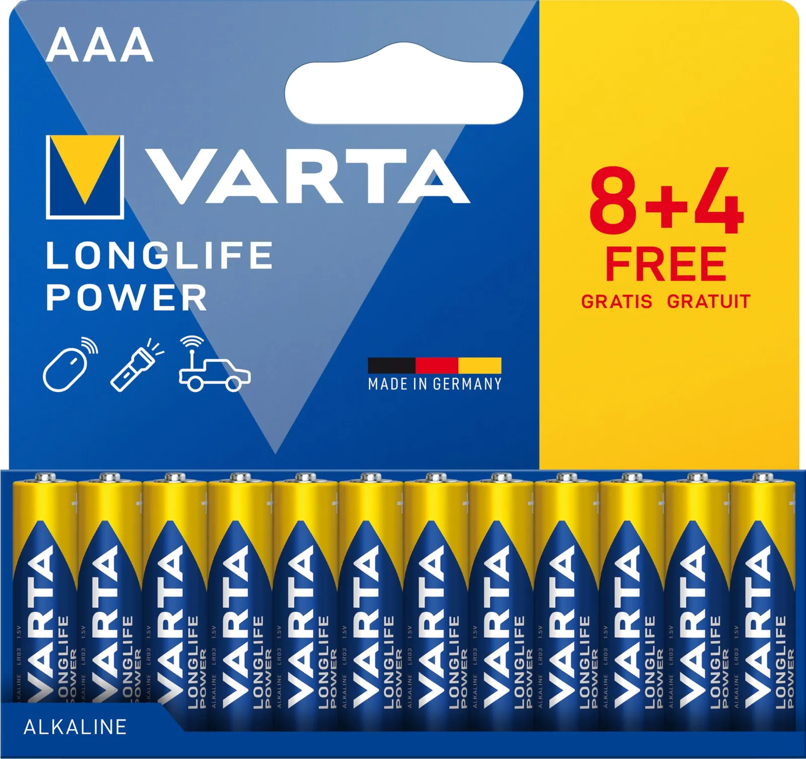 Pack 12 Pilas AAA VARTA Longlife Power 1,5V
