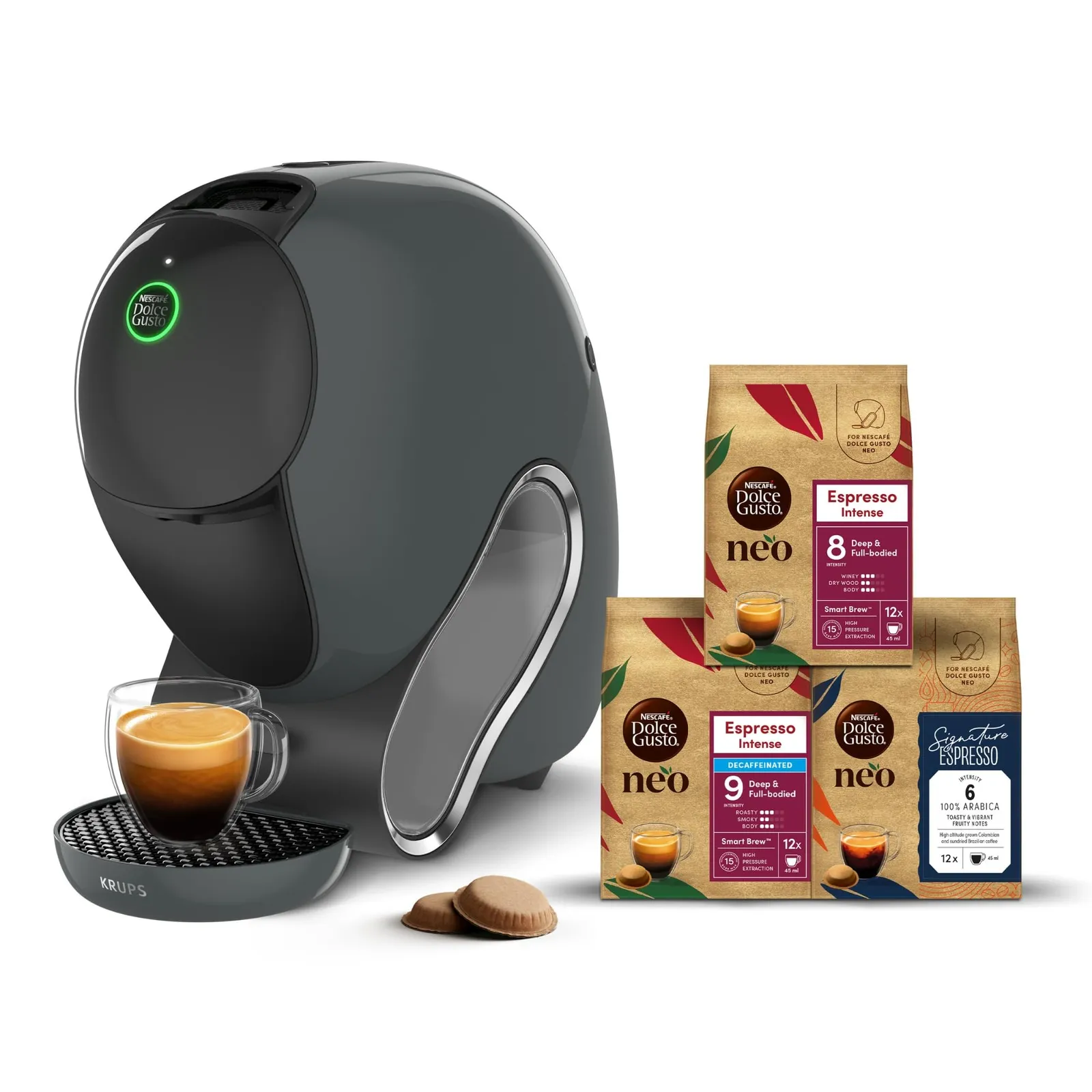 Cafetera de cápsulas KRUPS NEO CAFFÈ Dolce Gusto con 3 packs de cápsulas