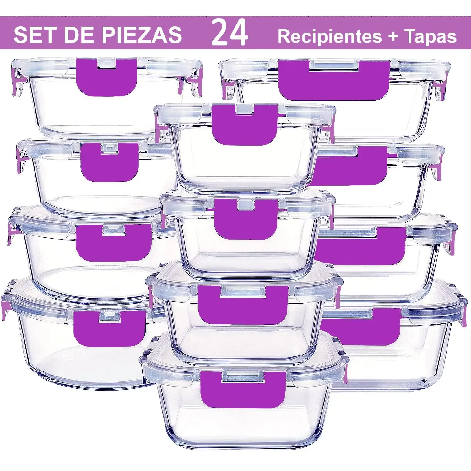 Pack 24 Recipientes de Cristal para Alimentos con Cierre Hermético