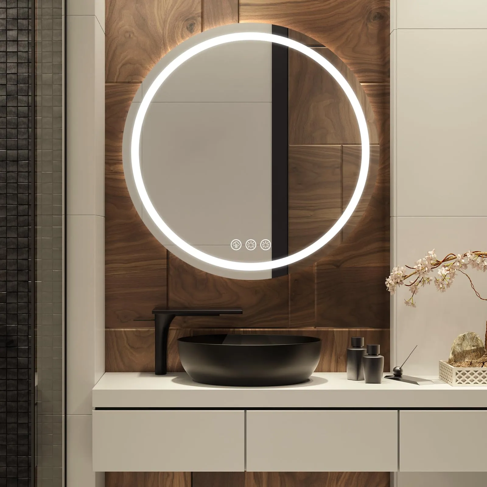 Espejo de Baño LED Redondo Simusi 60 cm con Función Antivaho