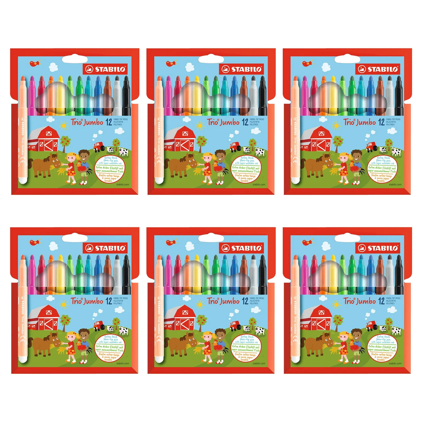 6x Estuches STABILO Trio Jumbo (12 rotuladores c/u)