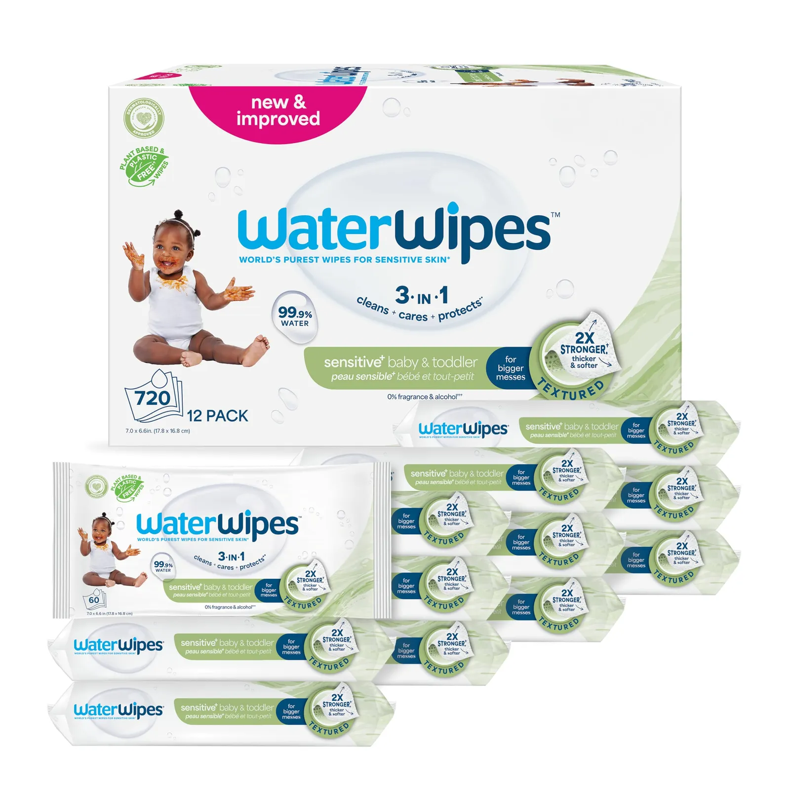 WaterWipes Sensitive+ Toallitas Bebé y Niño, 12 Paquetes | 720 Unidades