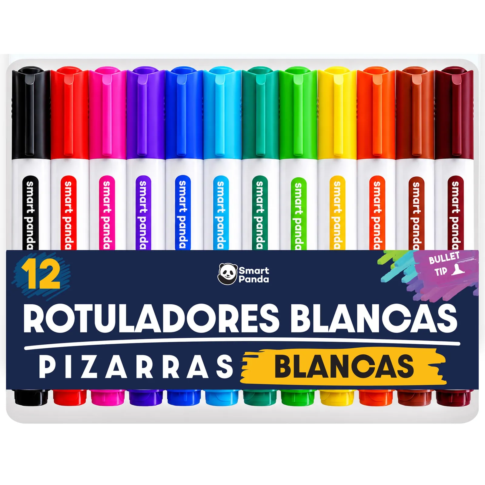 Smart Panda 12 Rotuladores Pizarra Blanca Punta Gruesa Colores Variados