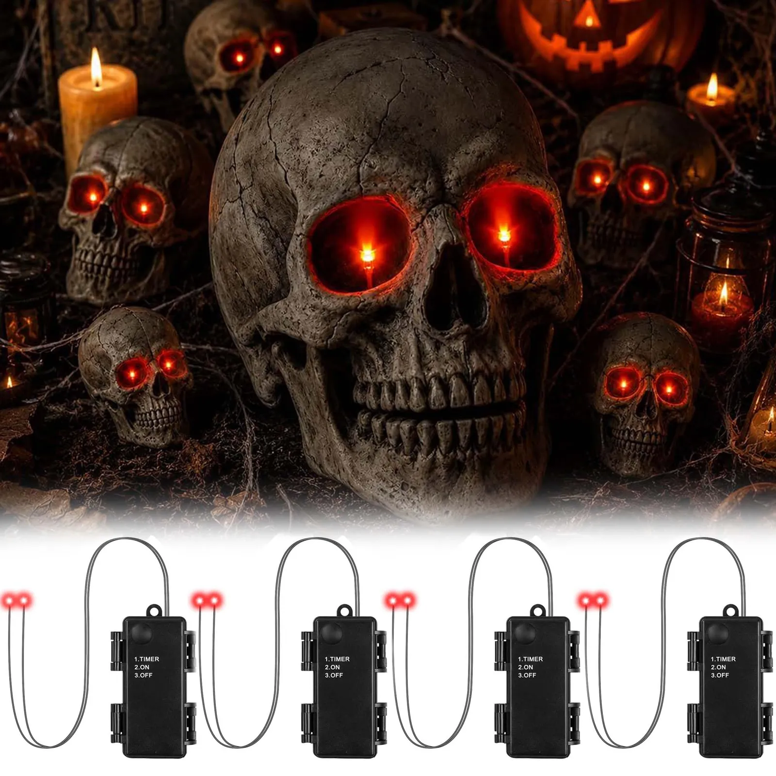 Pack 4 Pares Ojos LED Bukbas Halloween (varias tallas)