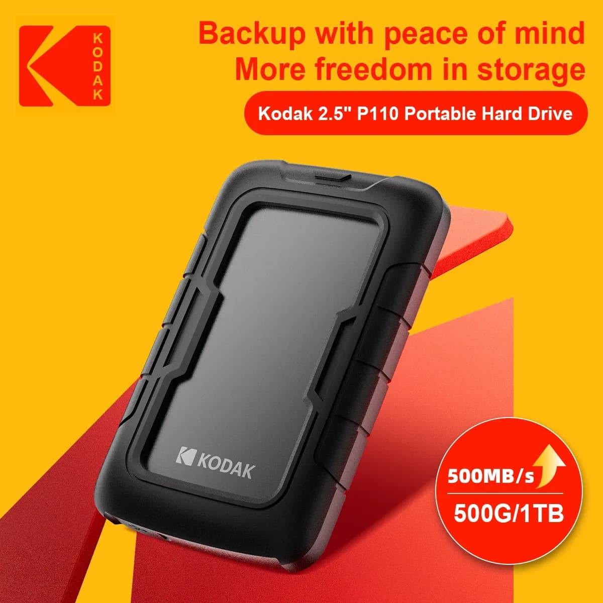 Disco Duro Externo Portátil Kodak P110 1TB USB 3.0 con Funda Protectora