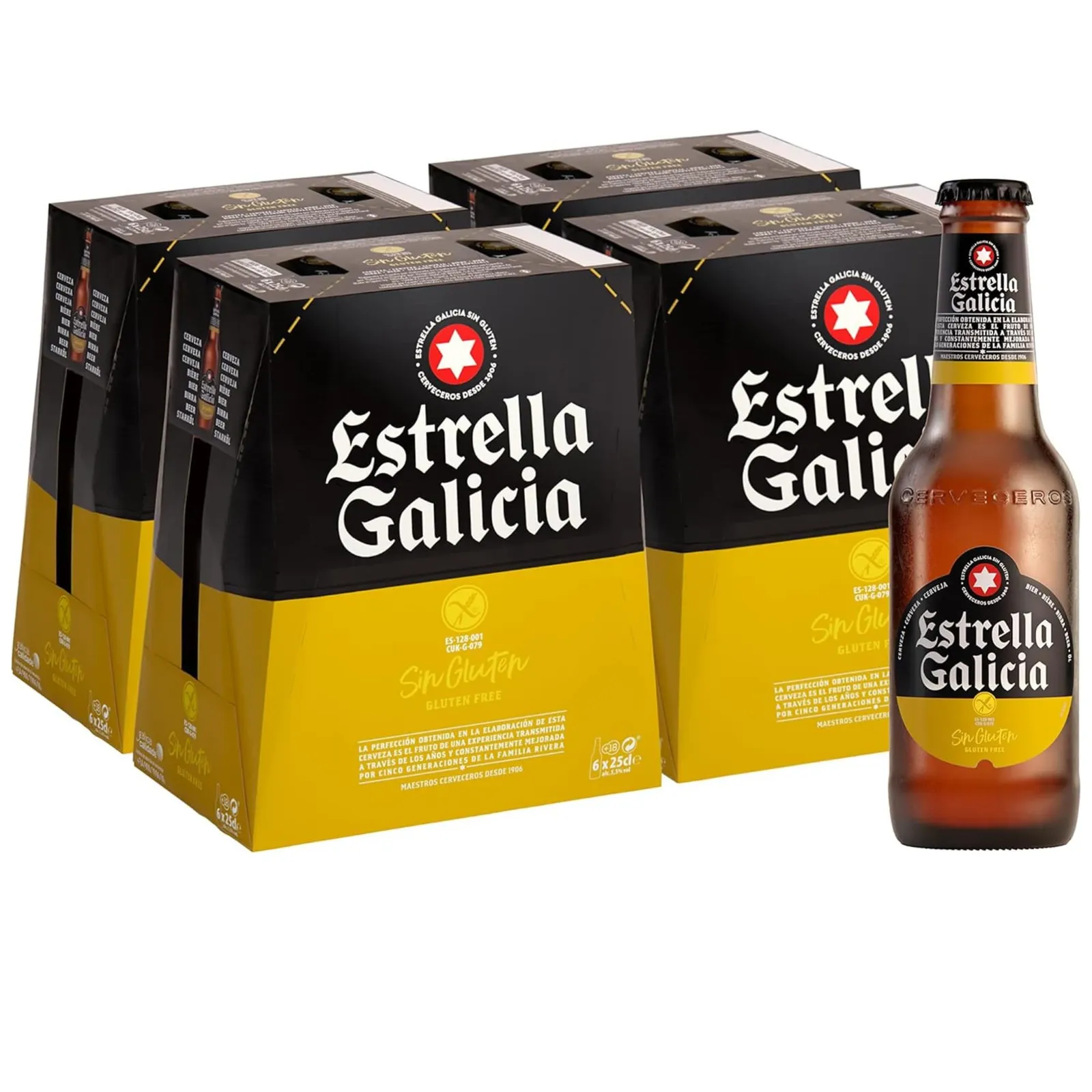 Estrella Galicia Cerveza Lager Sin Gluten 24 Botellas x 25 cl