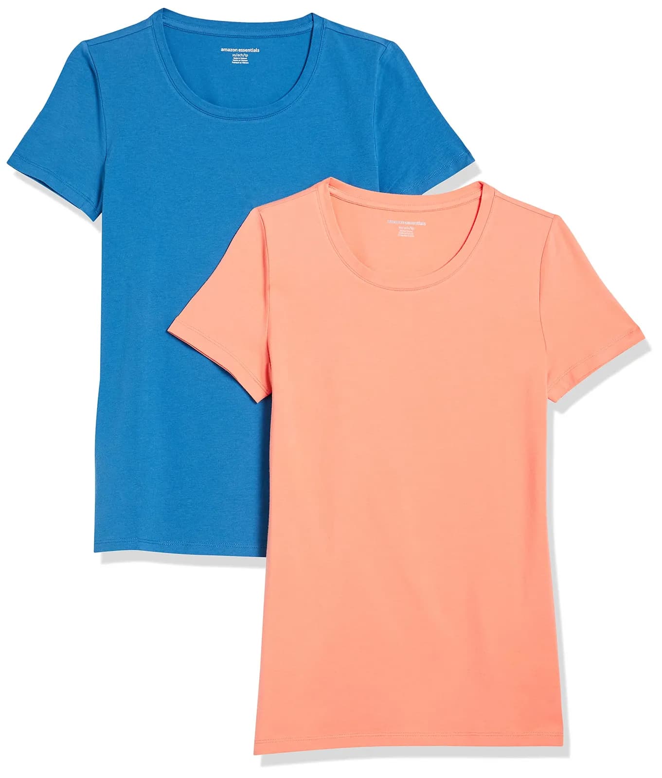 Amazon Essentials Camiseta Manga Corta Cuello Redondo Mujer, Pack 2, Azul/Coral (varias tallas)