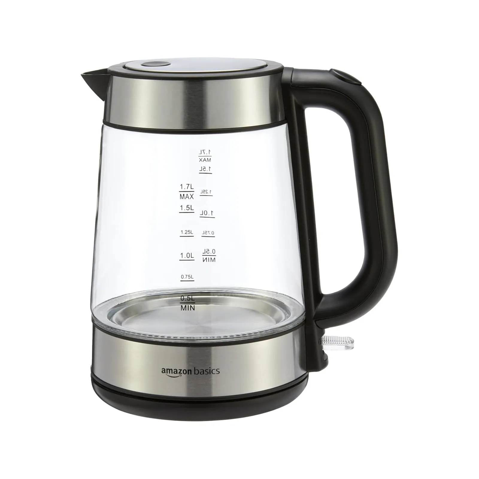 Hervidor eléctrico Amazon Basics Cristal 1.7L 2200W Negro/Plateado