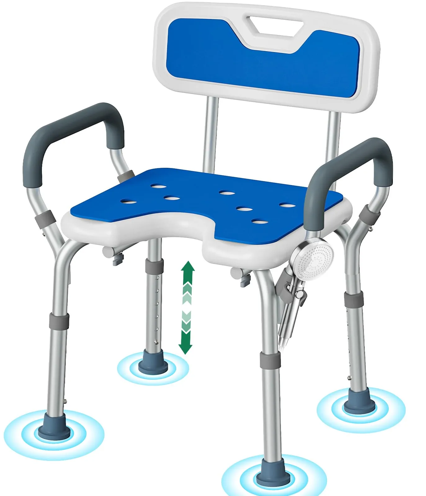 Silla de Ducha Ajustable Luckfaith con Reposabrazos y Respaldo