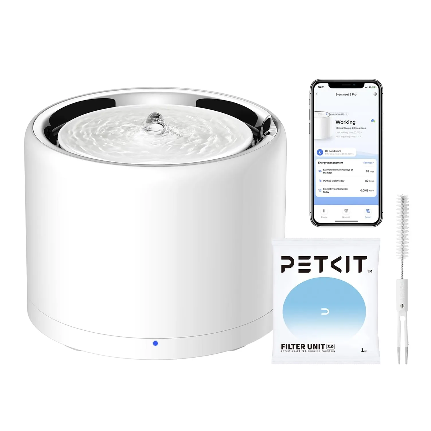 PETKIT EVERSWEET Fuente para Mascotas, Acero Inoxidable, 1.8L, Control App, Ultrasilenciosa
